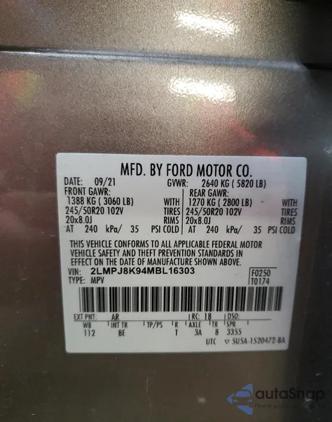 2021 Lincoln Nautilus Reserve from USA, damaged, VIN 2LMPJ8K94MBL16303